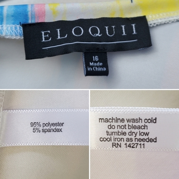 Eloquii Multicolor Rainbow Watercolor Abstract Striped Print Plus Size Dress 16 - Picture 3 of 4